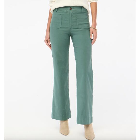 J.Crew Tall Lizzie High Rise Patch Pocket Wide Leg Pant Pale Green US 35 T NWT - Picture 1 of 14